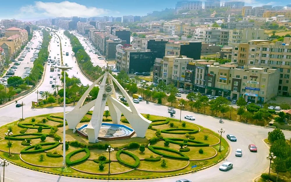 Bahria Town near Rawalpindi at dusk, a modern district about 9 km from LEORK Hotels